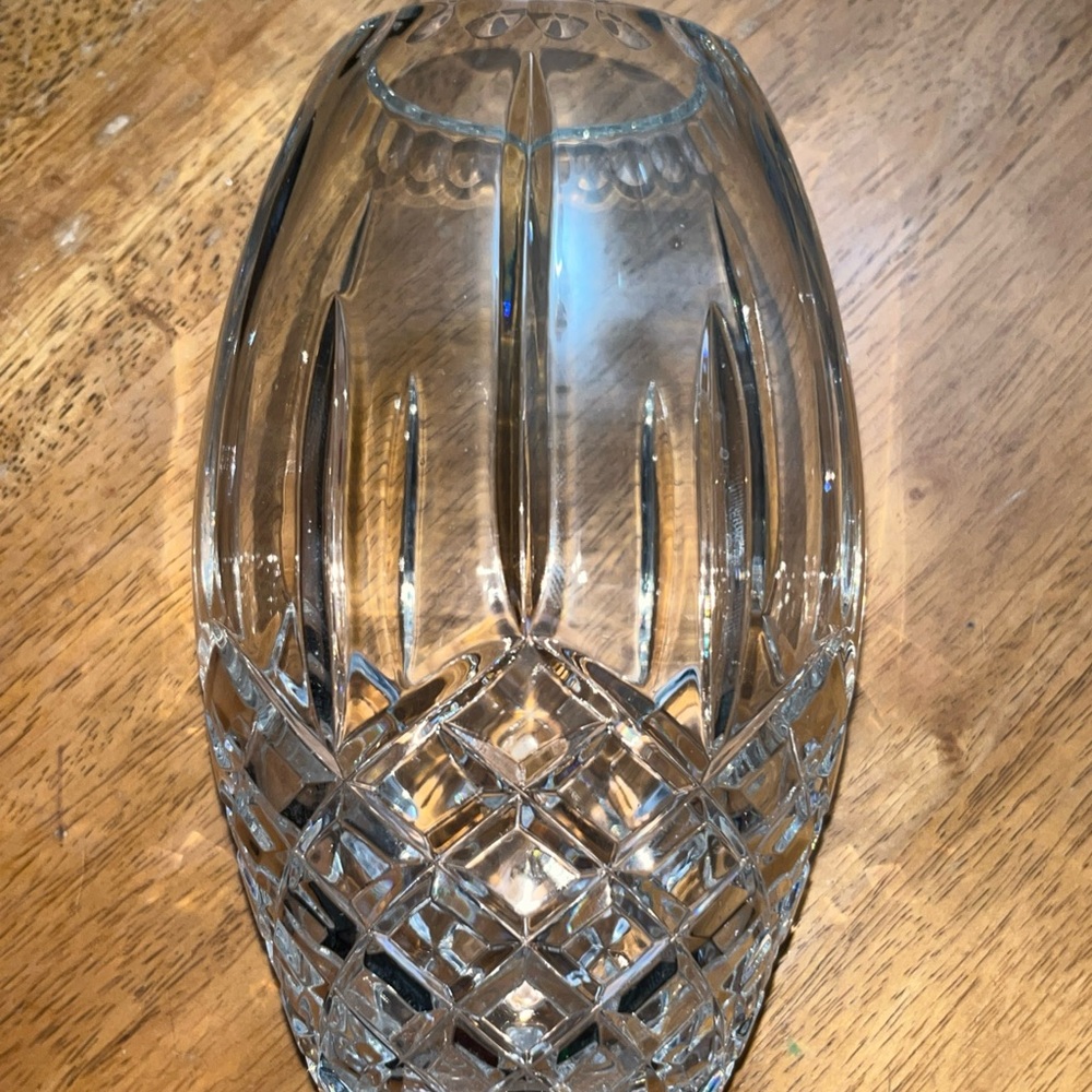 Vintage Cut Crystal Decorative Vase Thumbprint Rim Diamond Bohemian